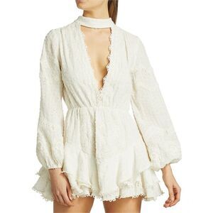HEMANT & NANDITA
Women's Choker Lace Mini Dress - White